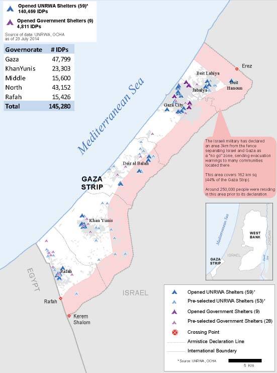 La zona de exclusión establecida por Israel ocupa el 44 por cientodel territorio de la franja de Gaza. 250.000 personas vivían allí antes de la ofensiva militar.